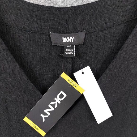 DKNY Dress Womens Medium Black Linen Blend Maxi Tank Sleeveless Side Slit Chic - Picture 3 of 13